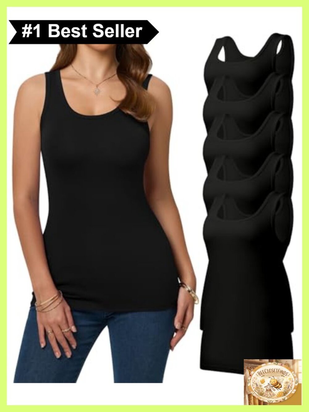 5 Pack Cotton Blend Slim Fit Scoop Neck Tank Tops Sleeveless Women
